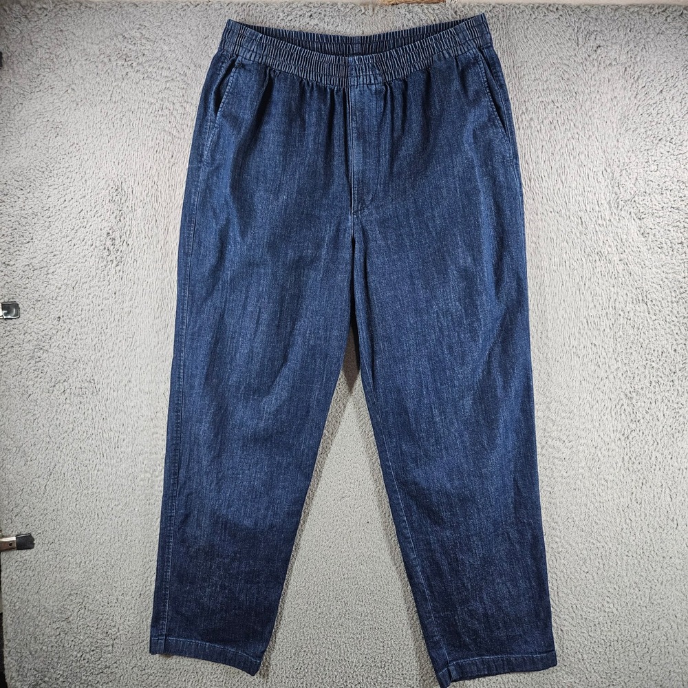 Uniqlo Denim Joggers Womens Large Dark Wash Elastic Waist Drawstring